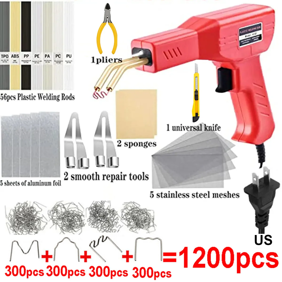 150W Upgraded Plastic Welder Kit 1200PCS Hot Stapler Welding Machine Car Bumper Repair Kit,2 in 1 Plastic Welder Soldering Gun 2