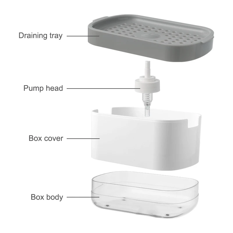 Dish Soap Dispenser with Sponge Holder for Kitchen Countertop Sink Manual Press Dishwashing Soap Pump Dispenser Set with Brush