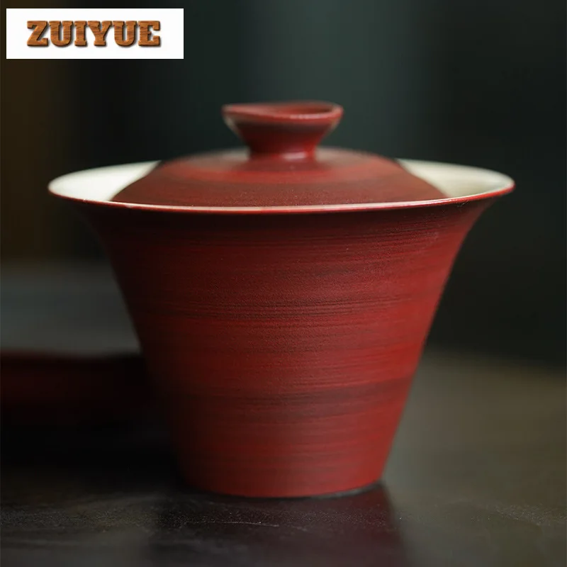 150ml Hawthorn Red Stoneware Cover Bowl Japanese Handmade Gaiwan Luxury Tea Tureen Chinese Tea Cup Services Ornaments Gifts