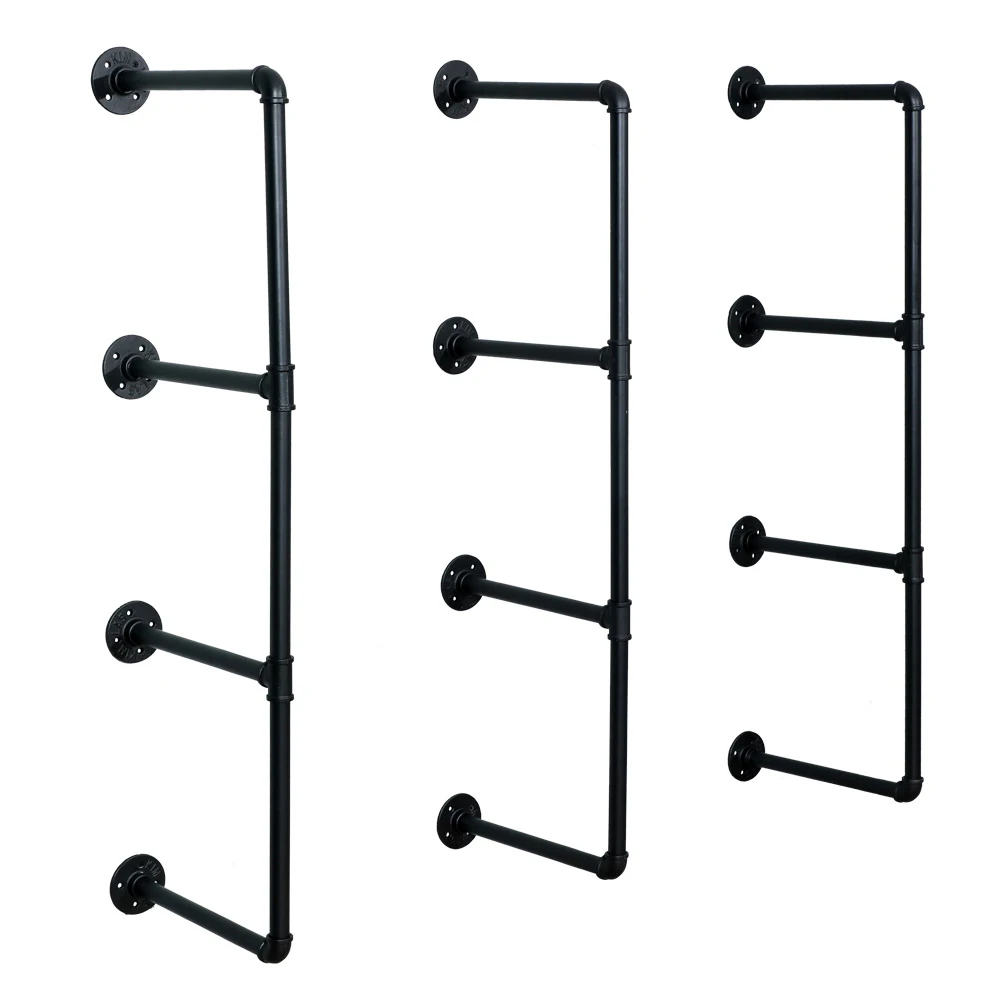 

2/3 Pcs 42" Tall Industrial Wall Mount Iron Pipe Shelf 4 Tier Bracket Vintage Retro Black DIY Open Bookshelf (Hardware Only)