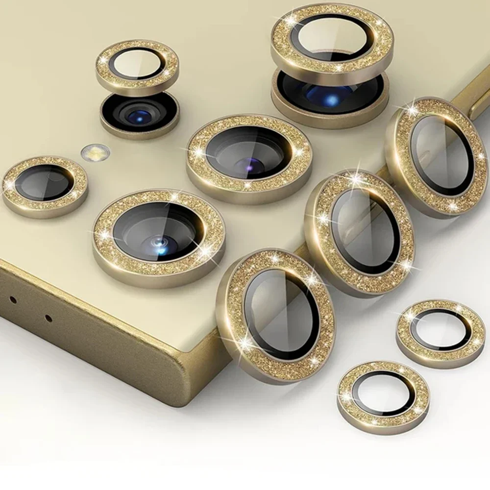 Sparkling Diamond Camera Lens Protector with Metal Ring and Tempered Glass Cover