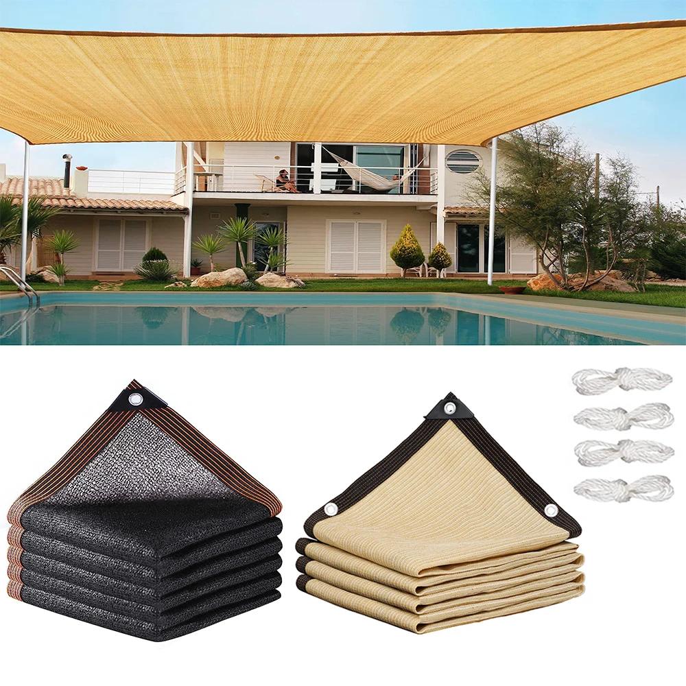 

2Mx1M/2M/3M Waterproof Sunshade HDPE Beige Sunshade Net Garden Plant Shed Shading Sail UV Protection Swimming Pool Awning