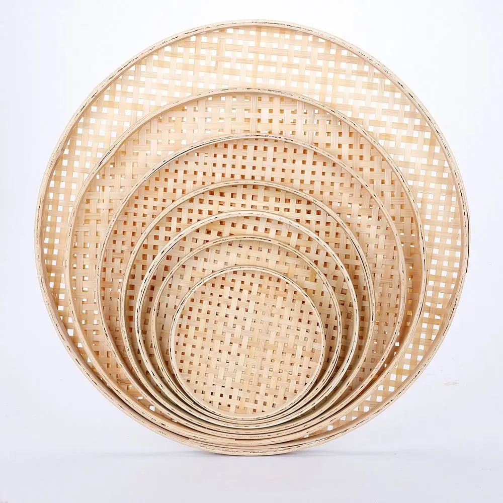 High Quality Handmade Weaving Bamboo Sieve Raft 6 Sizes Easy To Clean Storage Basket Kitchen Storage Trays Home Decor
