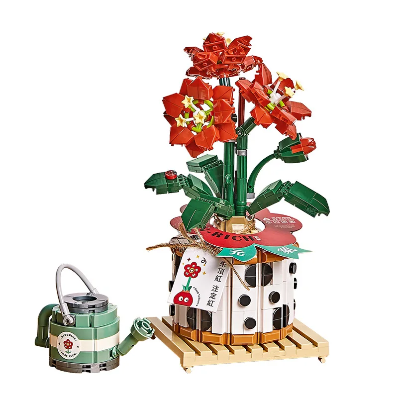 New Romantic Cute Plant Amaryllis Fiori In Vaso Giardini House Building Blocks Modello Classico Mini Mattoni Set Kit Per Bambini Regalo