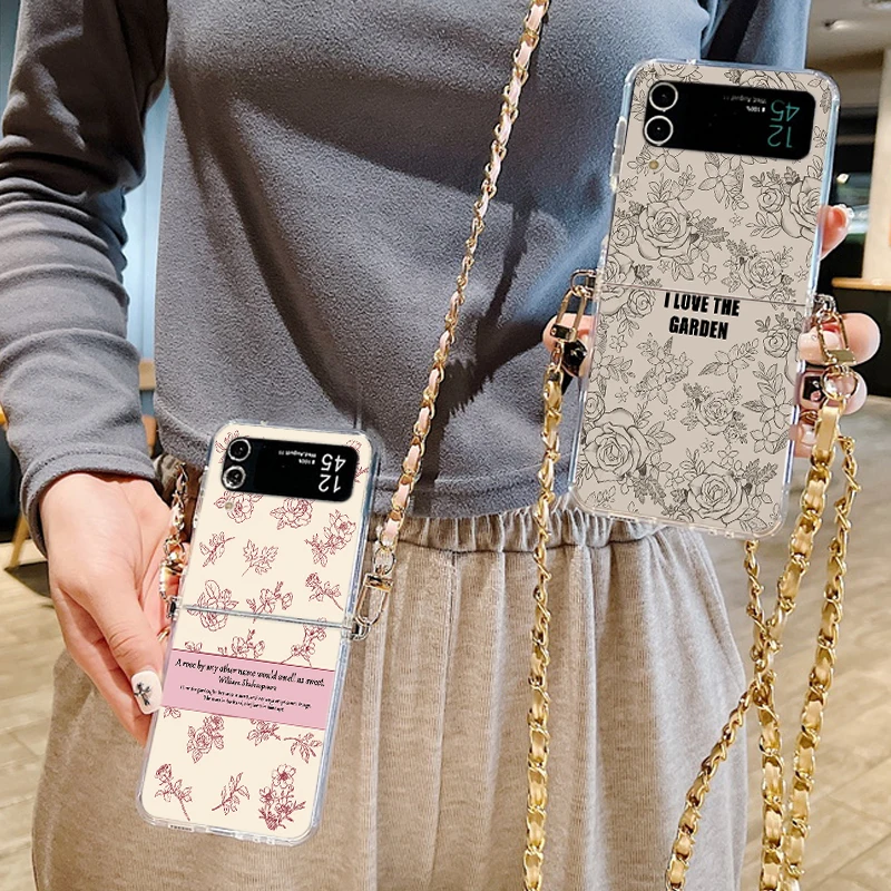 Mobilskal med rosentryck och axelrem för galaxy z flip telefon_voghion.com