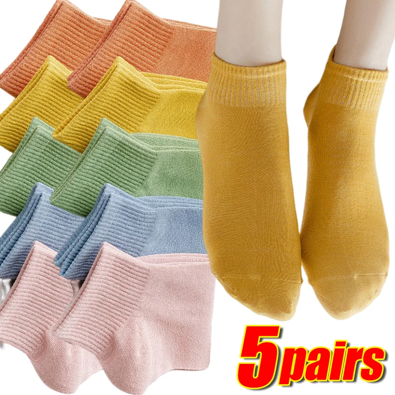 

1/5pairs Women Cotton Invisible No show Socks Non-slip Summer Candy Solid Low cut Sock Slipper Fashion Thin Ankle Boat Socks