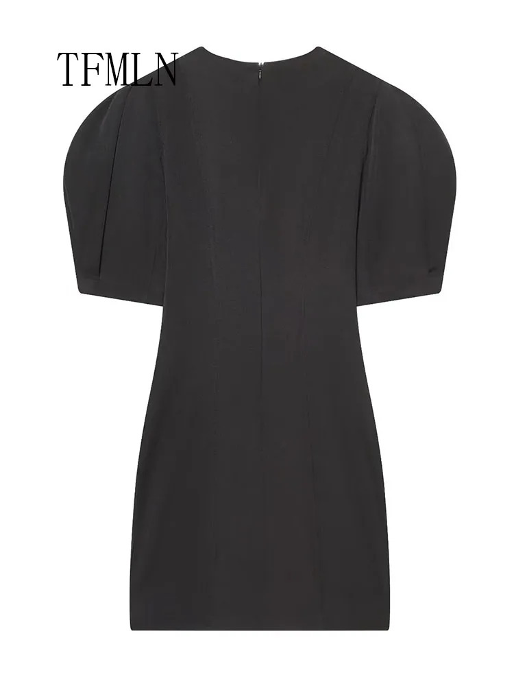 Spring Summer Women Puff Sleeve Mini Dress 2026 Elegant Simple O-neck Slim Causal Dress Sweet Evening Party Solid Dress