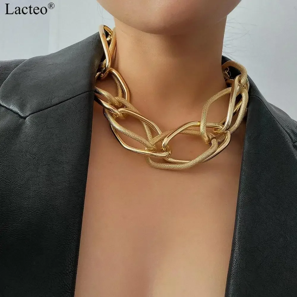 

Punk Multi Layered Gold Color Chain Choker Necklace Jewelry for Women Hip Hop Big Thick Chunky Clavicle Chain Necklace