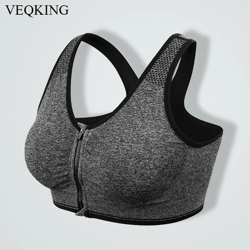 VEQKING S 2XL Bras Zipper Push Up Women Sport Bras, Padded Wirefree