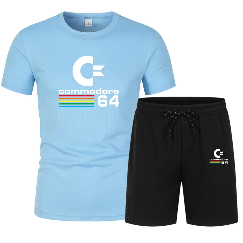 2023 Fashionable Men's Sports suit oversized T-shirt + Shorts 2-piece summer mesh breathable print Fitness beach sports suit