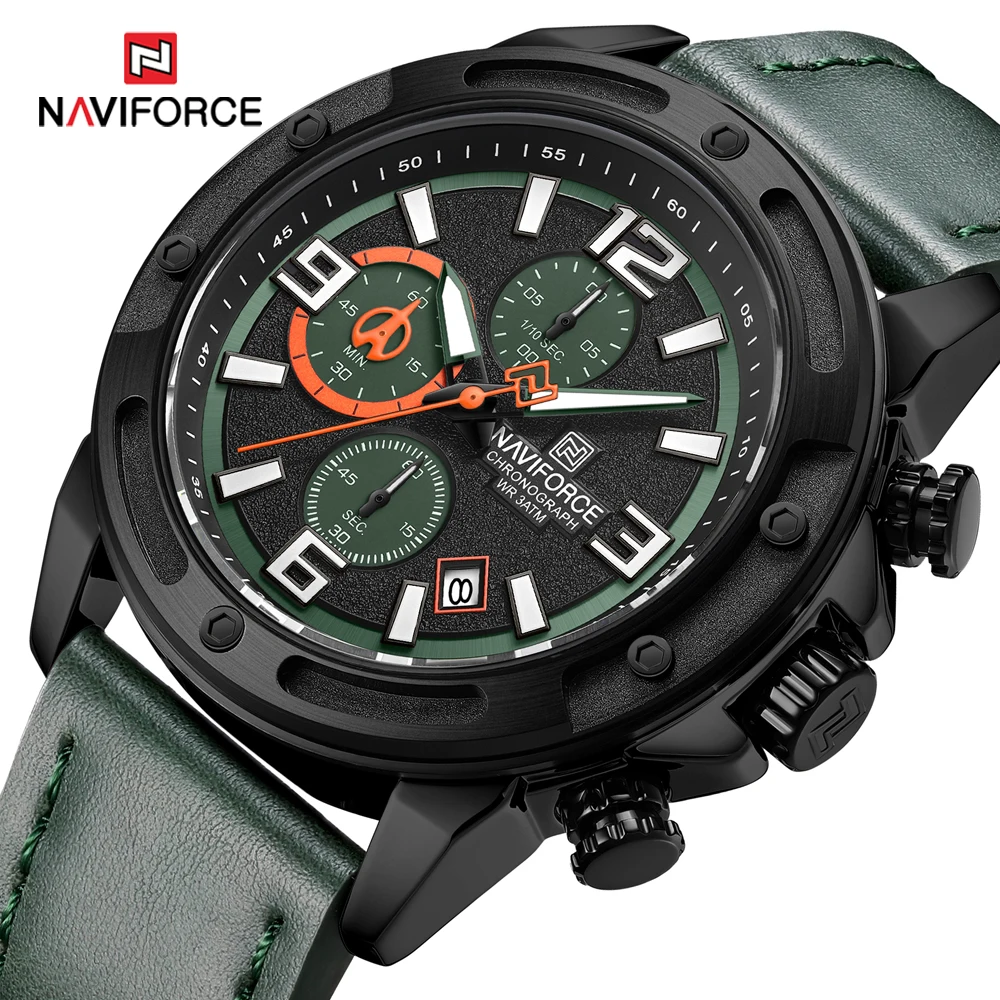 NAVIFORCE Man Watch Fashion Luxury Waterproof Leather Strap Quartz ...