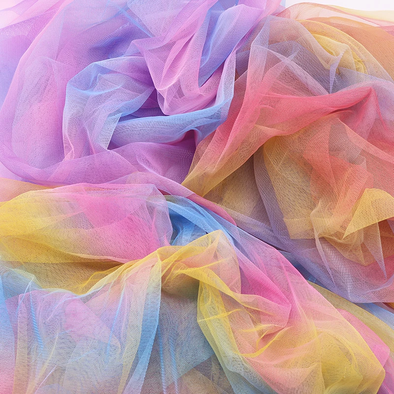 100 cm × 150 cm tessuto in tulle arcobaleno glitterato, tessuto di seta color madreperla, per fai da te, decorazioni di nozze, decorazioni per feste