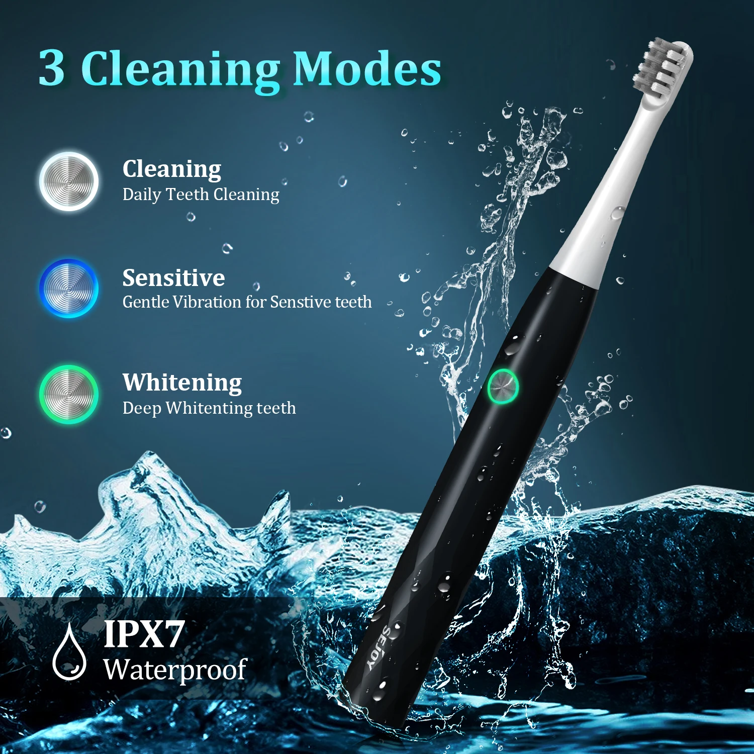 SEJOY Oral Cleaning Sonic Electric Toothbrush Personal Care Appliances IPX7 3 Modes Smart Rechargeable Automatic Toothbrush 5