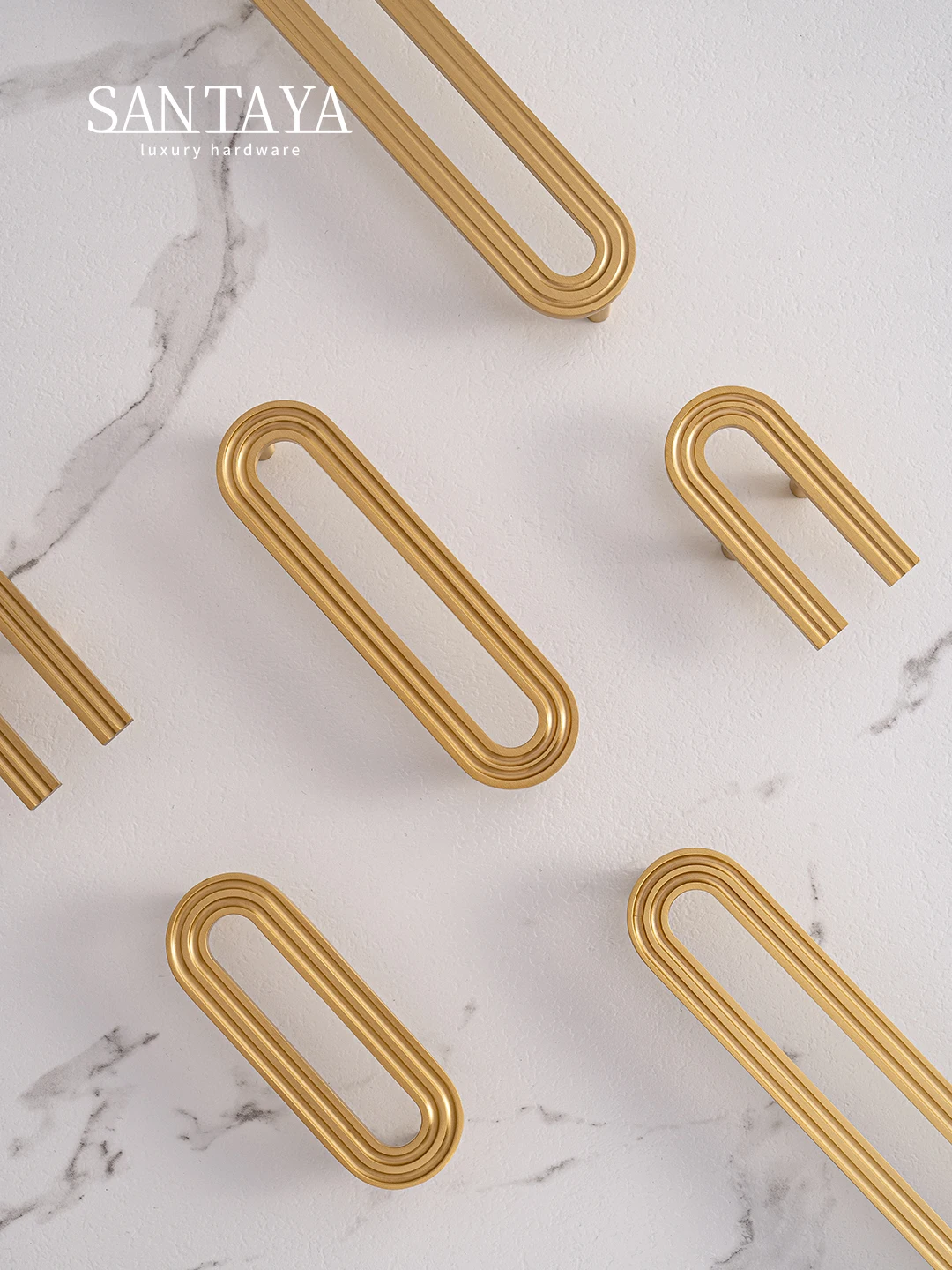 Santaya มือจับทองเหลืองขัดเงาดีไซน์รันเวย์สำหรับตู้ครัว มือจับลิ้นชักตู้เสื้อผ้า มือจับเฟอร์นิเจอร์ 1