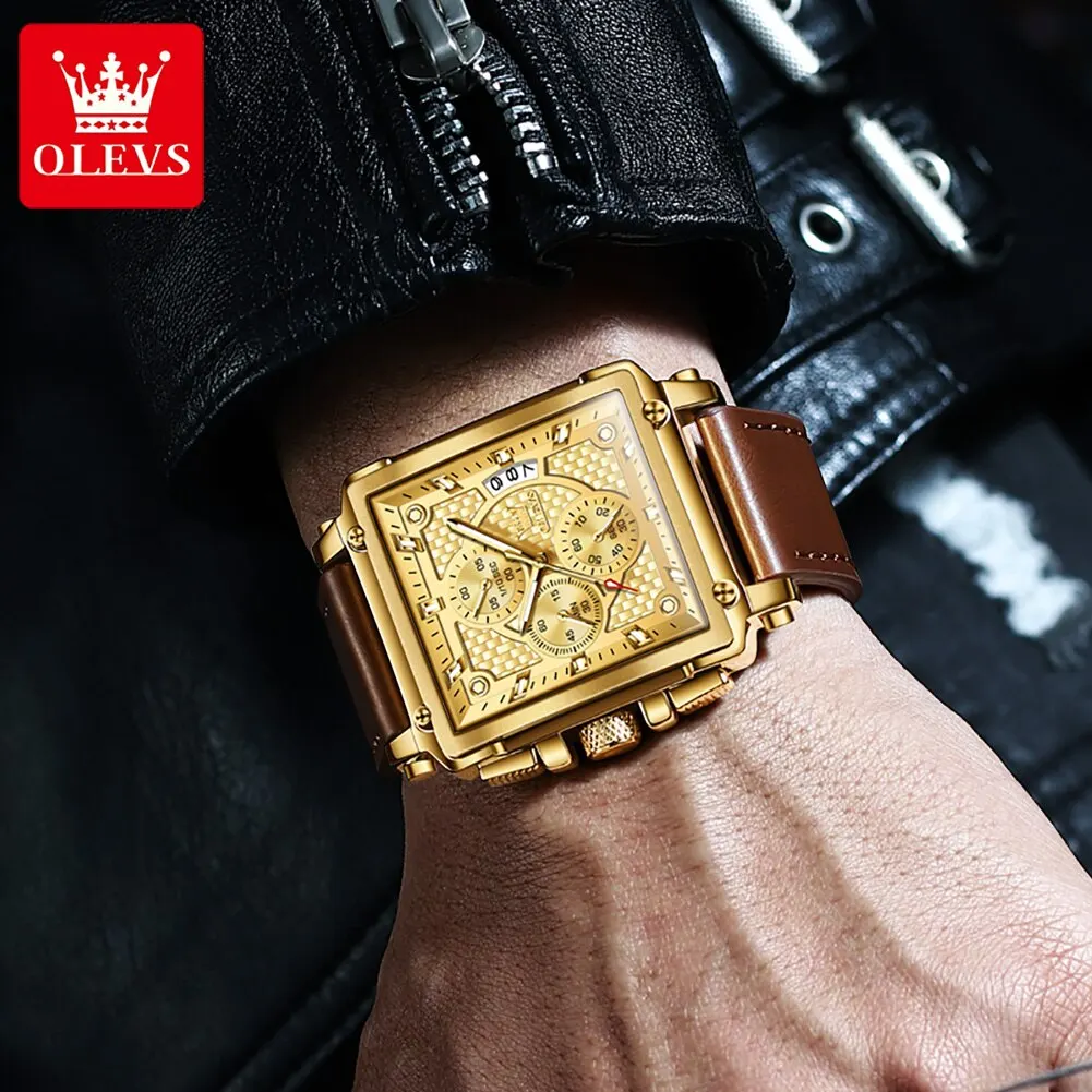 OLEVS Top Brand Men's Watches Luxury Square Quartz Wrist Watch Original Waterproof Luminous Chronograph Watch for Men Relogio images - 6