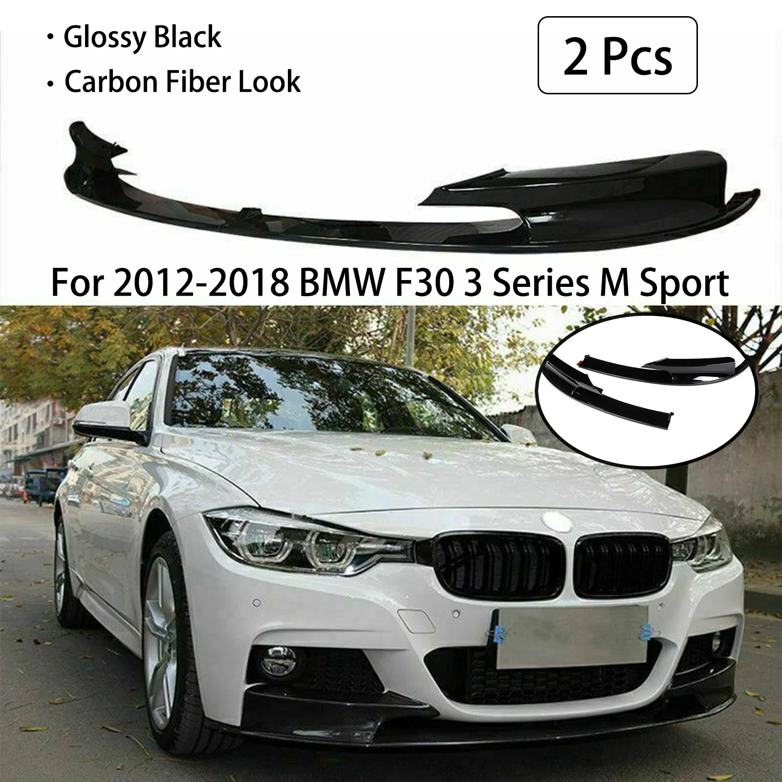 

For 2012-2018 BMW F30 F31 F35 3 Series M Sport Front Bumper Lip Splitter DIffuser Spoiler Carbon Fiber Look Glossy Black