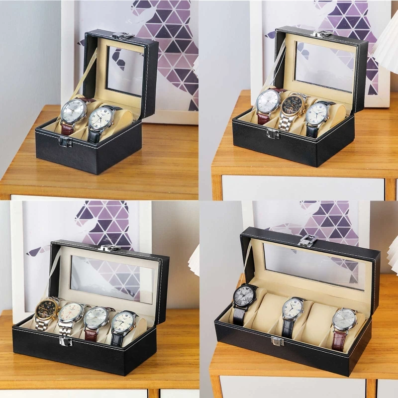 Watch Box Display for Case Jewelry with Glass Top 2/3/4/5 Slot for Men