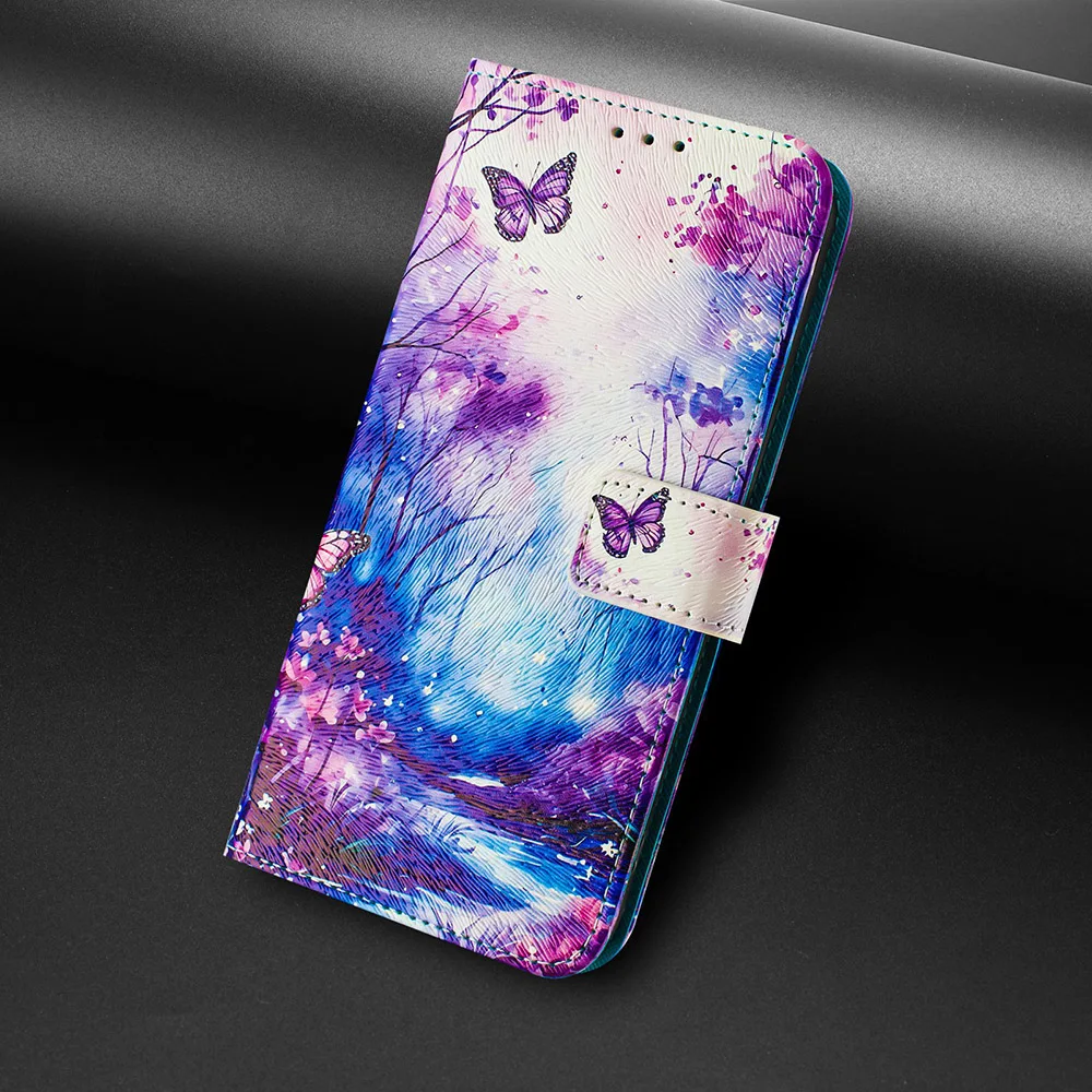 Luxury Coloured Drawing Wallet Phone Case - Shockproof Stand with Card Slot and Flip Cover