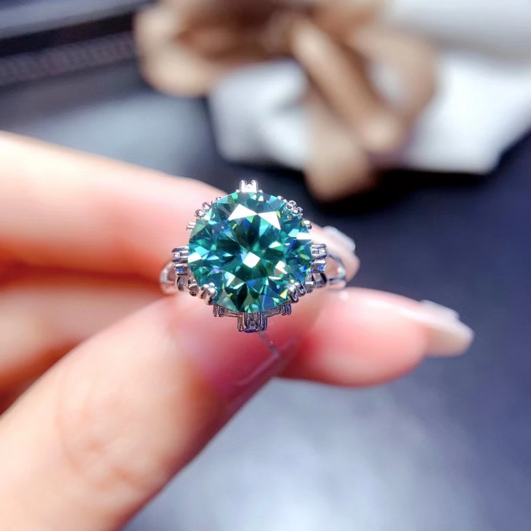 

MeiBaPJ 5 Carats 11mm Big Green Moissanite Gemstone Diamond Flower Ring for Men 925 Sterling Silver Fine Wedding Jewelry