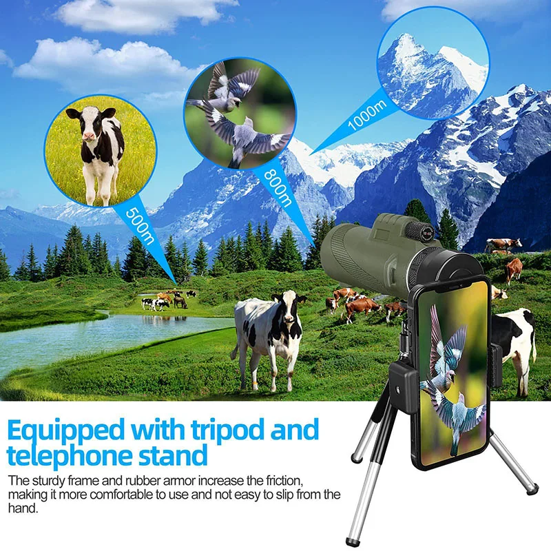 80X100 Hd Monocular Telescope 8000M Long Range Zoom Bak4 Prism Telescope with/without Tripod Phone Clip Hunting Outdoor Camping 4
