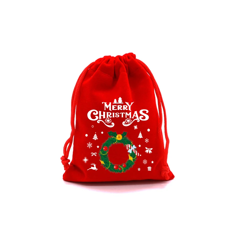 thumbnail image 1 of 4 piezas/lote de bolsas de terciopelo navideñas de 9 x 12, 10 x 16, 13 x 18 cm, bolsa con cordón para regalo de dulces navideños, bolsas de regalo de Feliz Año Nuevo y Feliz Navidad, 1 of 5