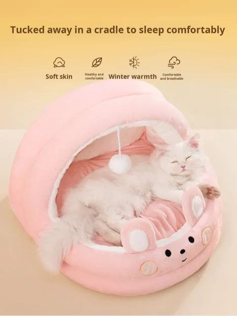 Cute cartoon pet mat dog mat four seasons mat semienclosed cat nest bed pet supplies bear mat 2
