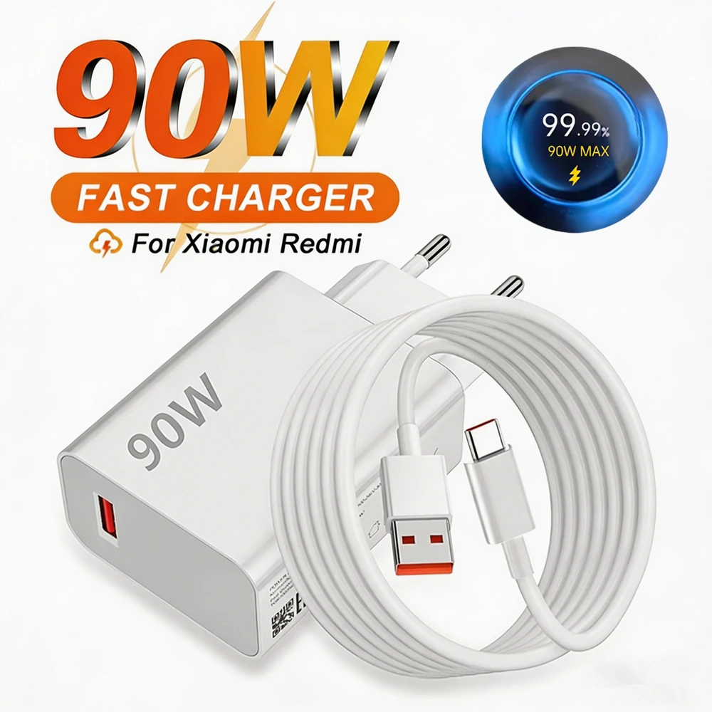 90W Fast Charger For Xiaomi 13 14 15 Ultra 15T 17 Pro Redmi Note 12 13 14 Pro POCO F6 F7 X6 X7 Pro Quick Charge USB Type C Cable