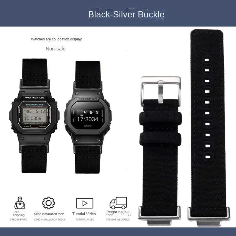 thumbnail image 1 of Correa de nailon modificada adecuada para reloj Casio Small Block DW5600 GW-5000 GW-M5610, pulsera de 16 mm, 1 of 5