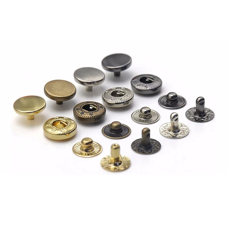 

(20 Sets Snaps+Tools) Brass Snap-Fastener Jean Buttons Metal Clothing Rings Round Eyelets Nail Buckle 10/12.5/15 mm Snaps Rivet