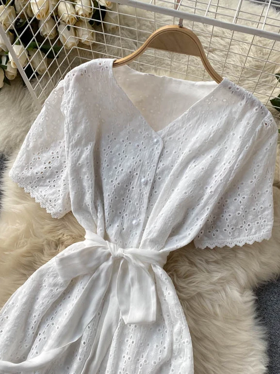 

Tulin модное женское элегантное однотонное платье ретро с коротким рукавом V-образным вырезом трапециевидные платья Летняя Корейская уличная одежда длинное платье миди 2022