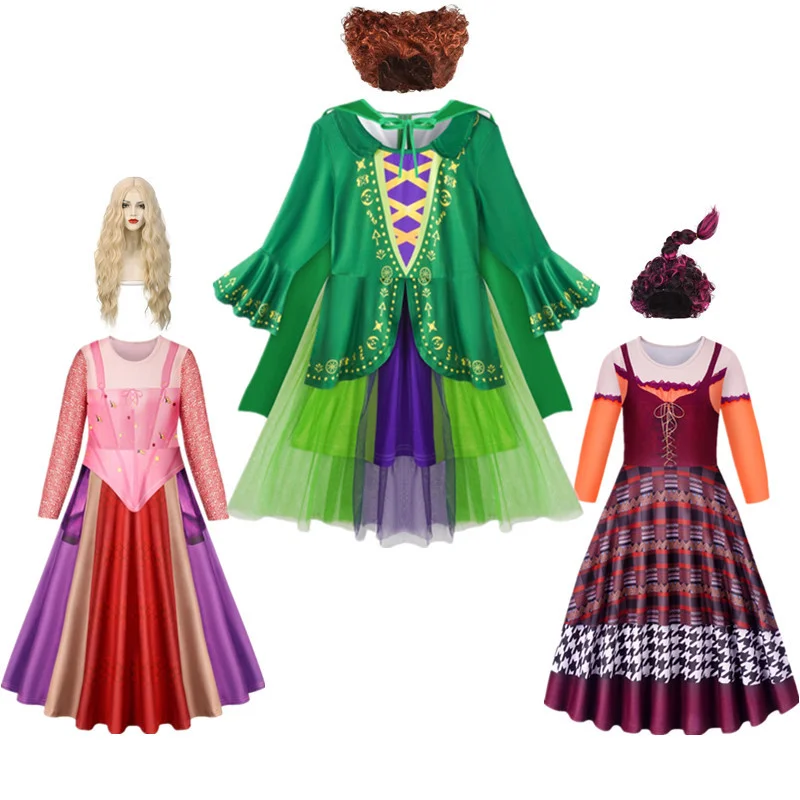 Halloween Hocus Pocus 2 Girls Witch Winifred Costume Sarah Mary Sanderson Sisters Dress Up Child Vampire Cosplay Abiti Vintage