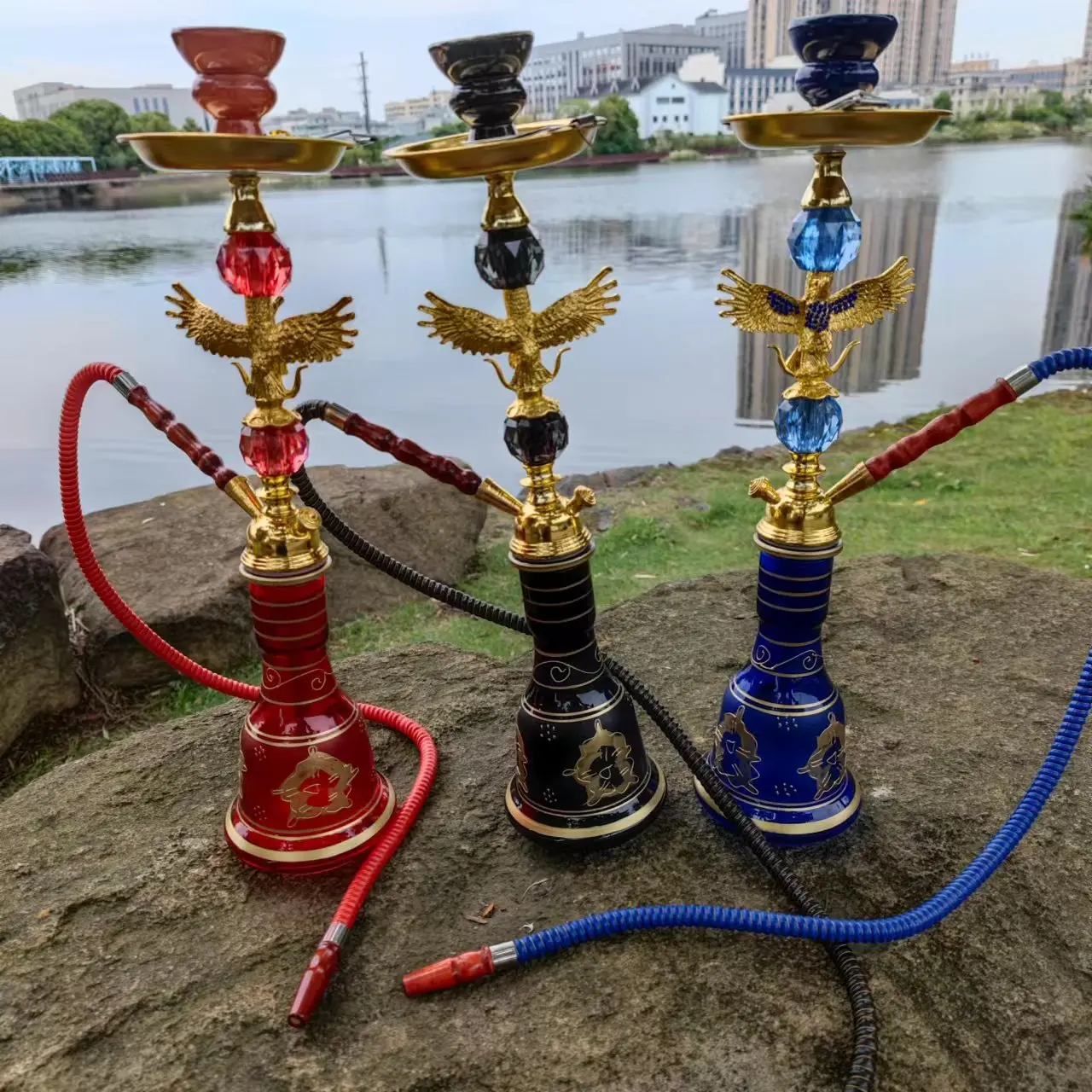 Resin Stainless Steel Hookah Set with Glass Bottle Bongs in Australian