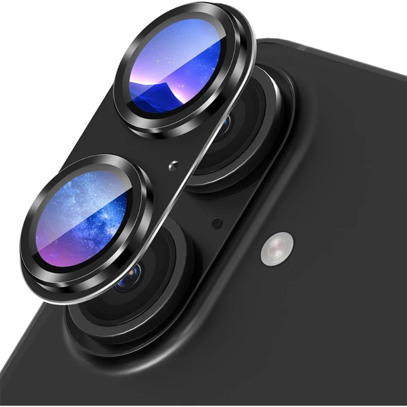 Sleek Black Metal Tempered Glass Camera Lens Protector - Premium Phone Accessory