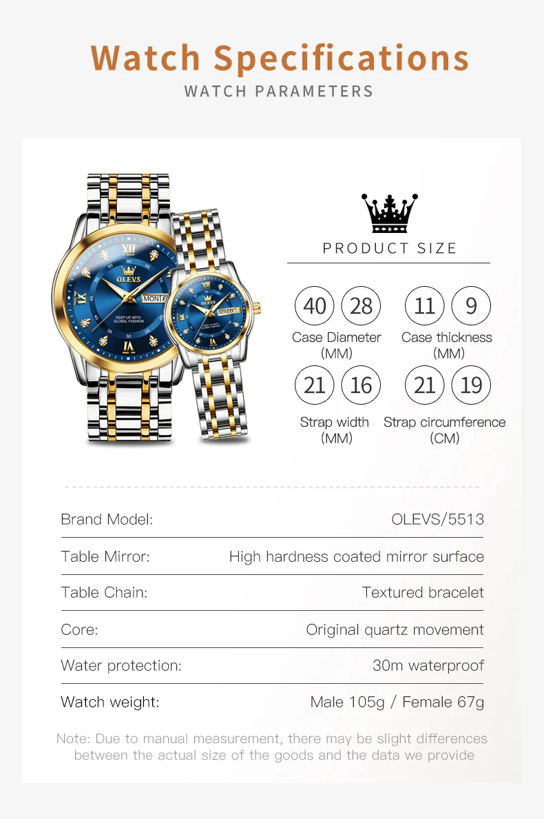 OLEVS-Montre de couple en acier inoxydable étanche, montres à calendrier pour touristes, montre à quartz pour amoureux, cadeau de luxe pour hommes et femmes, Top Original