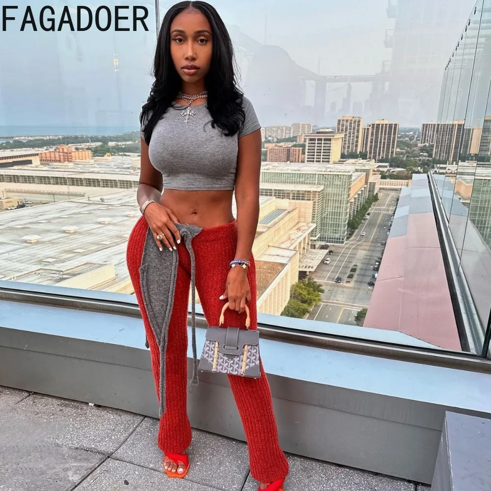 FAGADOER Winter Casual Knitting Skinny Pants Women High Waisted Tassels Design Trousers Female Solid Matching Streetwear Bottoms