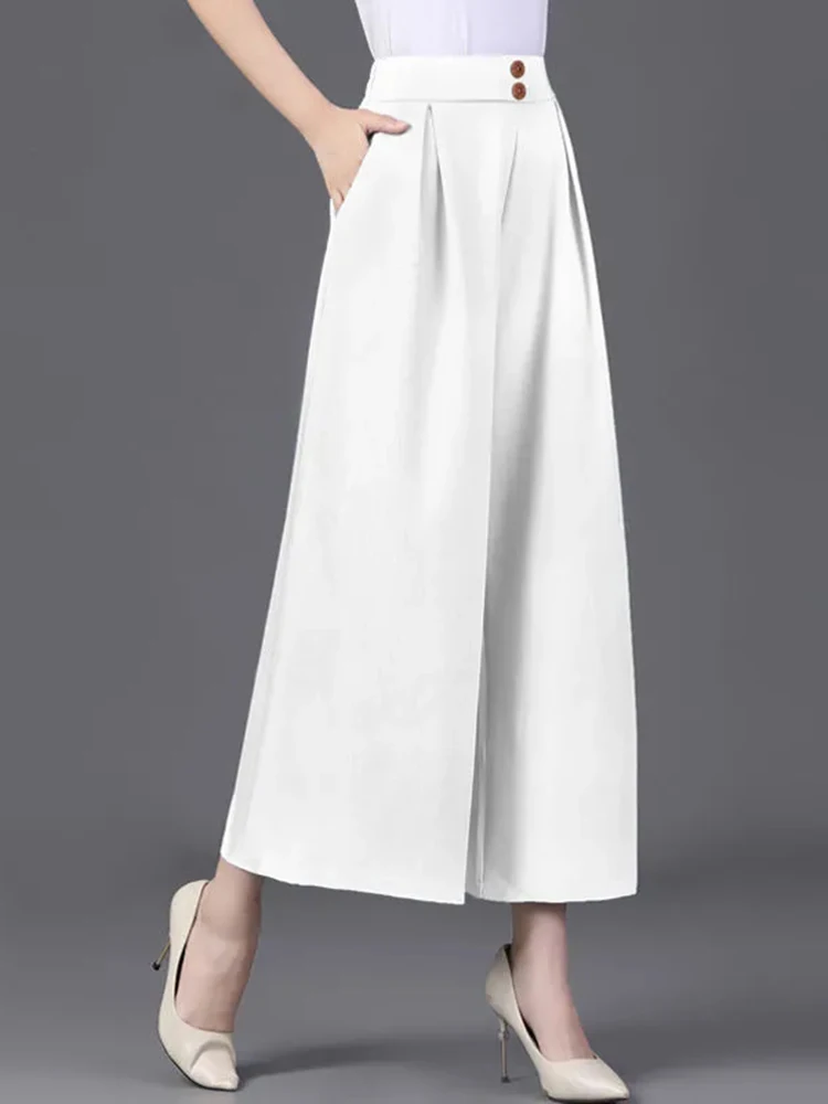 Ice Slik Culotte Pants Casual Women High Waist Soft  Wide Leg  Straight Trouser Oversize Pantalones New Ankle-length Sweatpants
