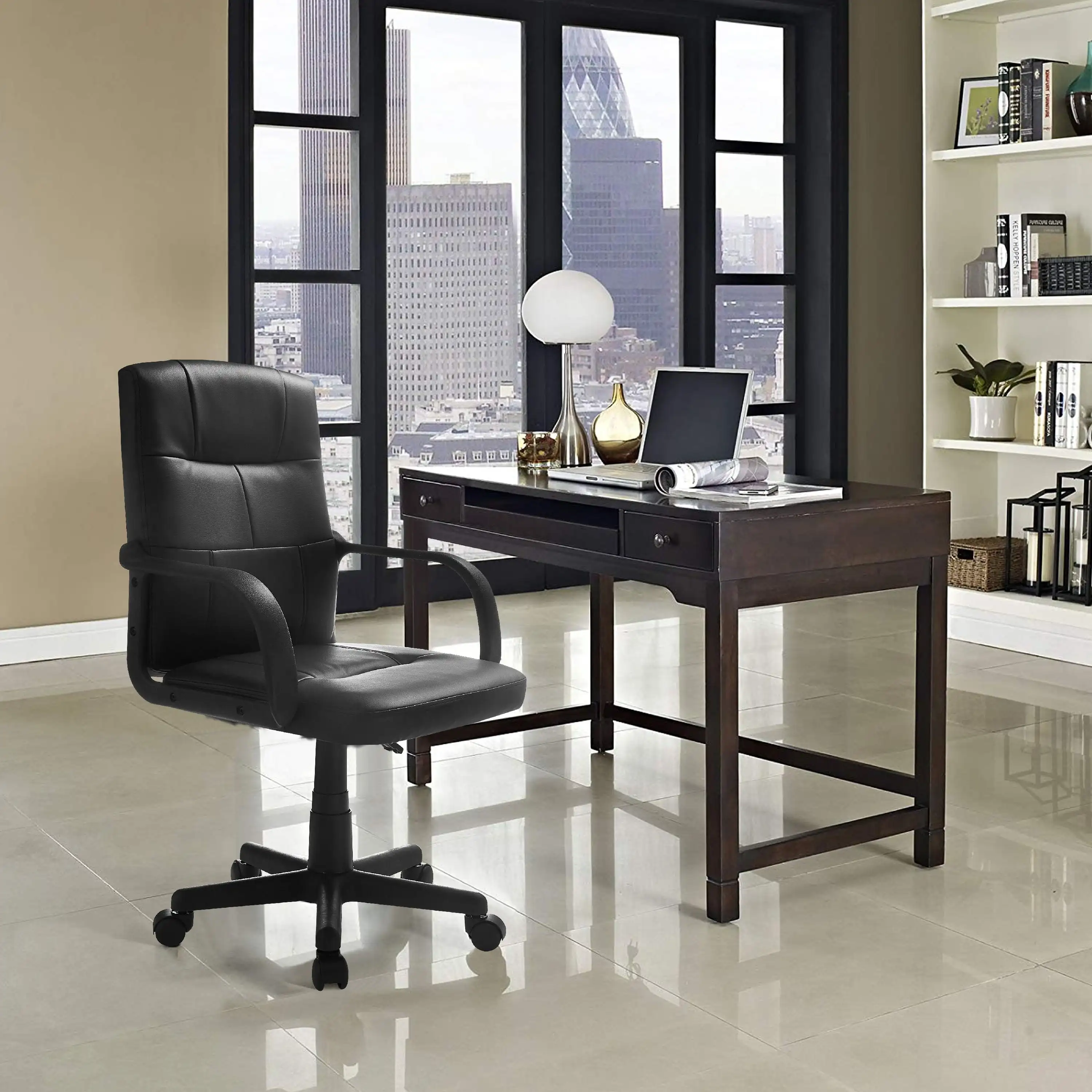

Mainstays Tufted Leather Mid-Back Office Chair, Black, Adjustable Height