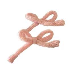 Vintage Knitted Bow Hair Clips - Set of 2, Elegant Small Hair Barrettes (Pink)