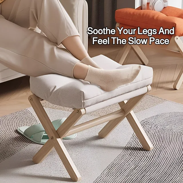 Tabouret à langer en bois massif, repose-pieds pour canapé, tabouret bas pliant pour l'entrée, tabouret à coussin rempli de coton 1