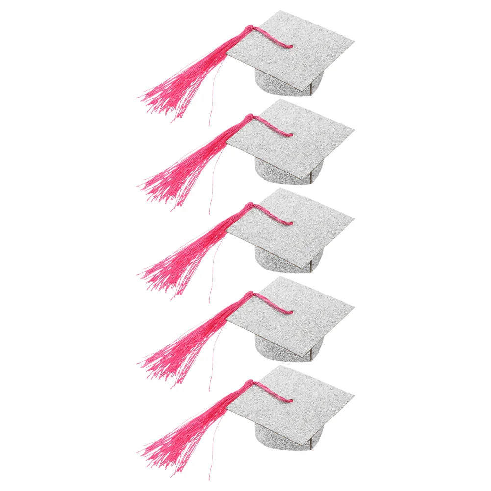 

5 Pcs Doctor's Hat Lid Fringe Grad Goblet Cover Graduation Caps Mini Paper Party Decorations The Glass
