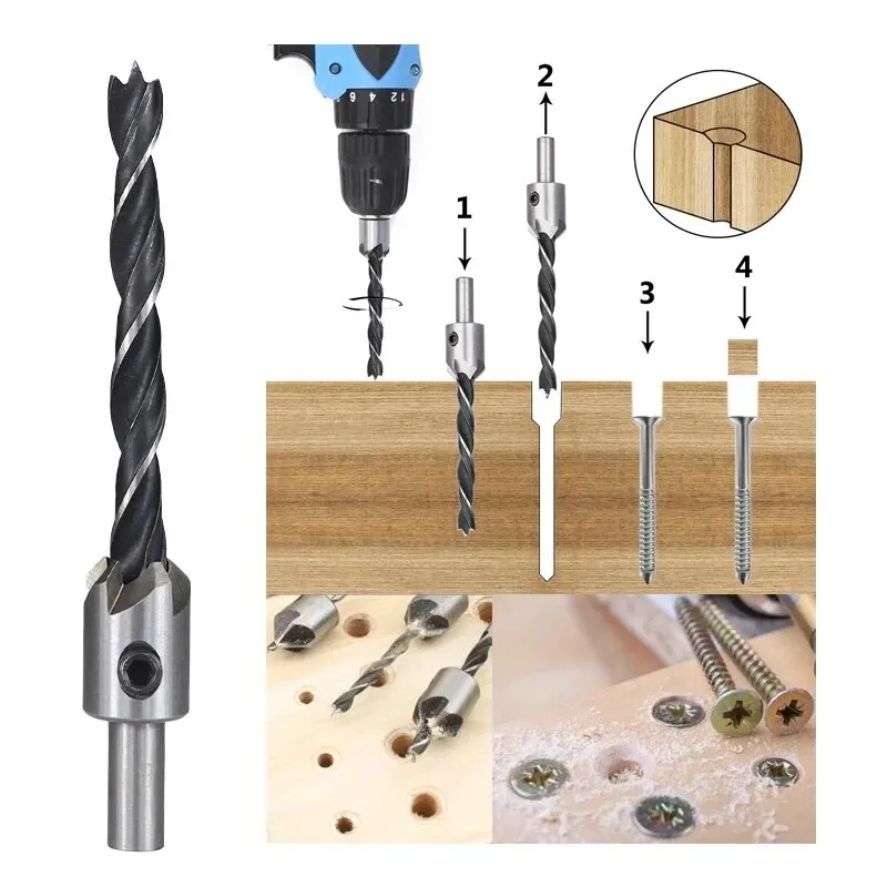 4pc Woodworking Counterbore & Chamfering Drill Bit Set