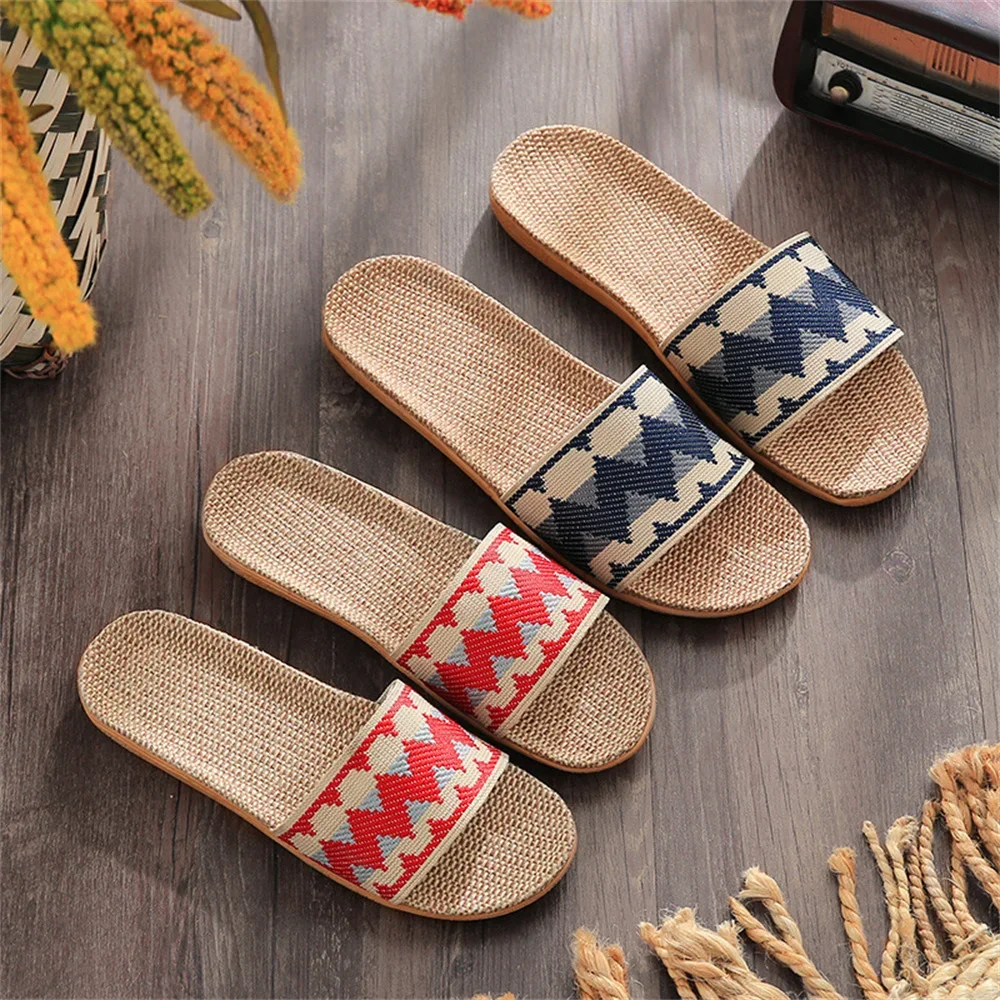 Comemore Home Summer Low Price Shoes Flat Sandals Ladies 2024 Comfortable Round Toe House Four Seasons Linen Slippers for Women