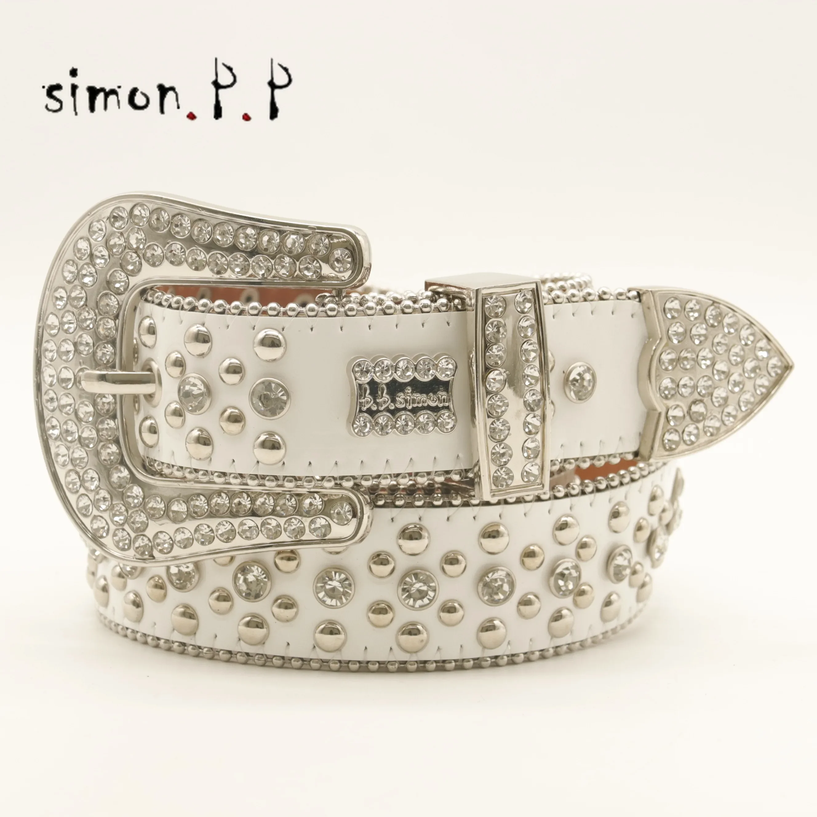 

Punk White Rhinestone Belts Women Designer Leather Strap Diamond Bing Belt Western Cowboy Y2K E Girls Fashion Belt For Jeans Men