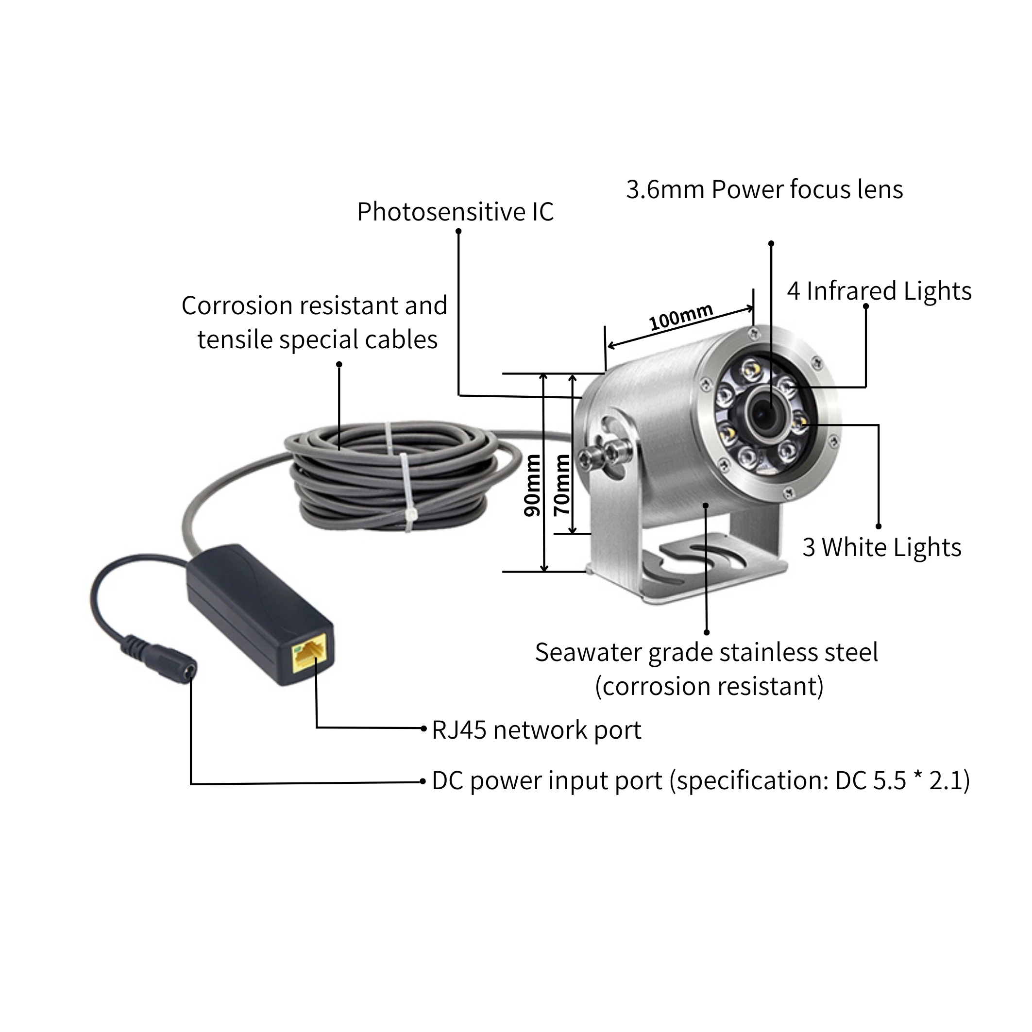 바를루스 IP68 실시간 비디오 녹화 수중 낚시 카메라 아날로그 카메라