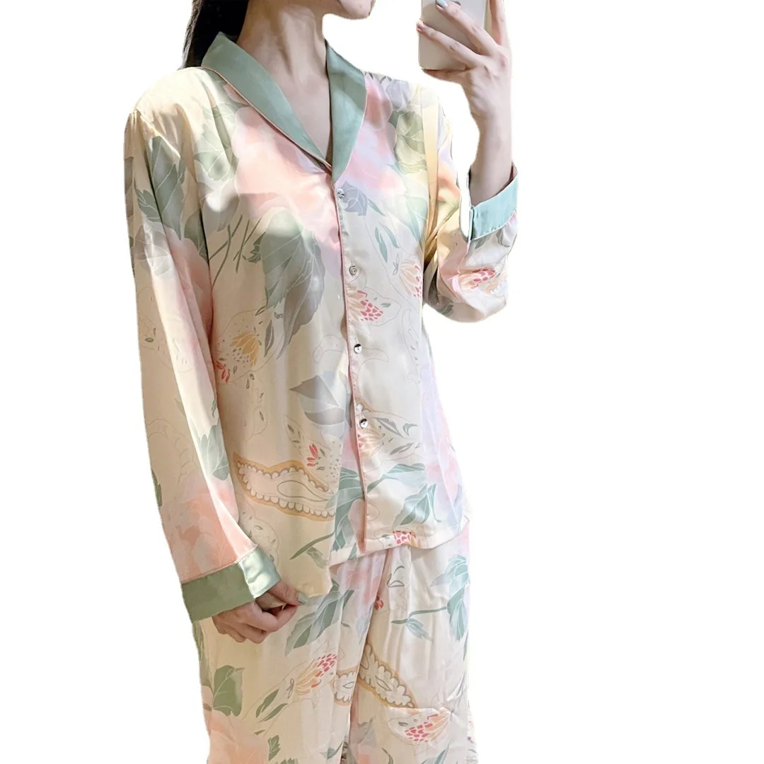 High-quality New Women's Pajamas Ice Silk Spring and Autumn Summer Thin Section Advanced Silk Home Service Suit Set NSleepwear