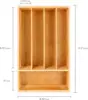 Bamboo Flatware Organizer 5-slot, 13.5" x 8.25", Natural, Fit in any size of drawer, great for spoons, forks, knives, scissors, 2