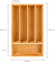 Bamboo Flatware Organizer 5-slot, 13.5" x 8.25", Natural, Fit in any size of drawer, great for spoons, forks, knives, scissors, 2