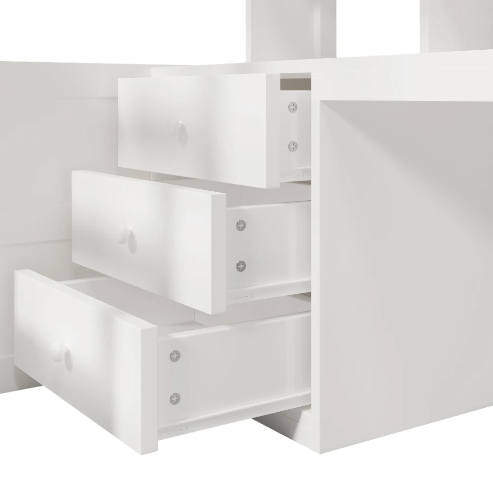 90 x 200 cm/140 x 200 cm hohes Etagenbett, mit LED-Leuchten und Kleiderschrank, Bett mit Schreibtisch und Schubladen, Aufbewahrungsfach, keine Matratze – Detail 13