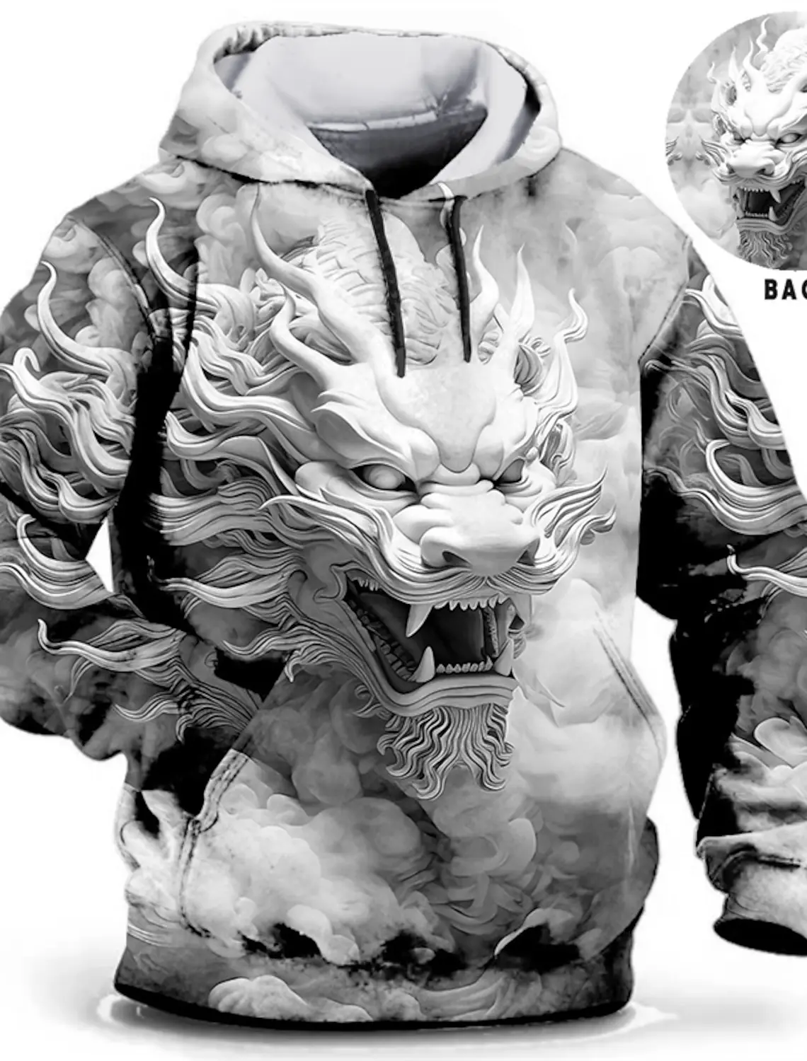 구정 드래곤 까마귀 남성 그래픽 동물 프린트 데일리 클래식 캐주얼 3D 풀오버 streetwear 후드 긴 소매 후드