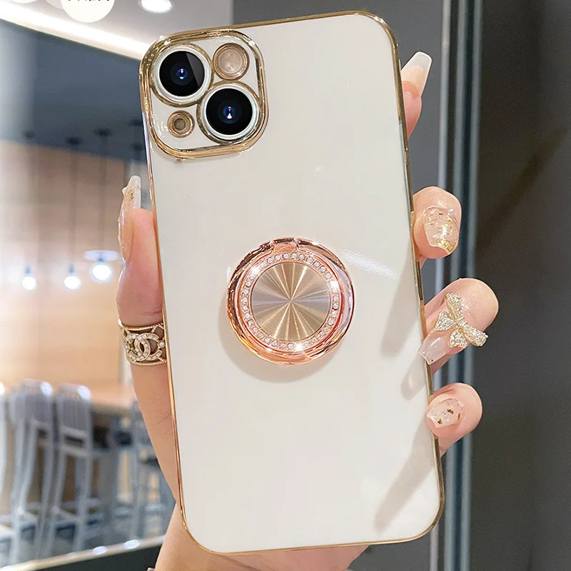 Diamonds Finger Ring Holde Stativ Fodral Fo Samsung Galaxy S24Ulta S23 S21 FE S22Plus S10 S20 S8 S9 Plating Backet_voghion.com